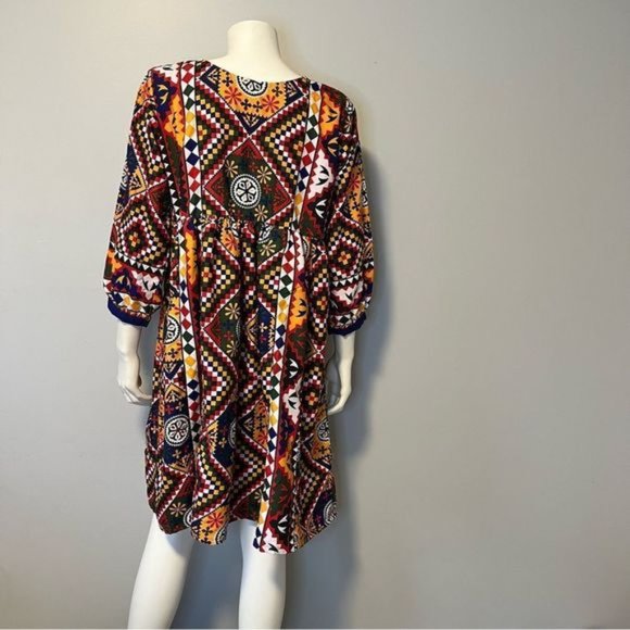 Hand Crafted Quilted Patchwork Printed Dress Bold Bright color One size - Picture 11 of 14